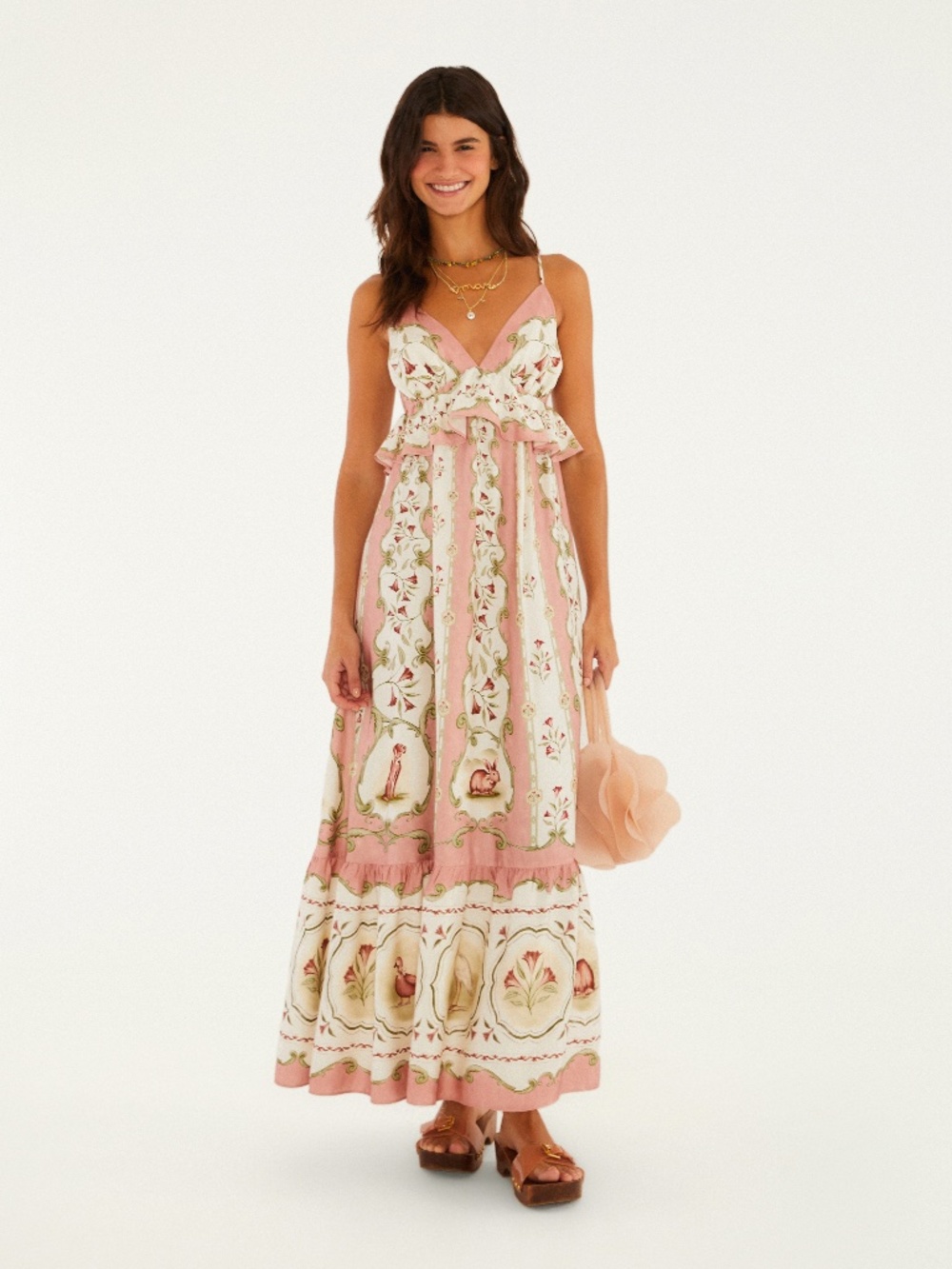 FARM Rio Doce Encanto Long Print Dress - Women's Ruffled Maxi Dress (Size S)